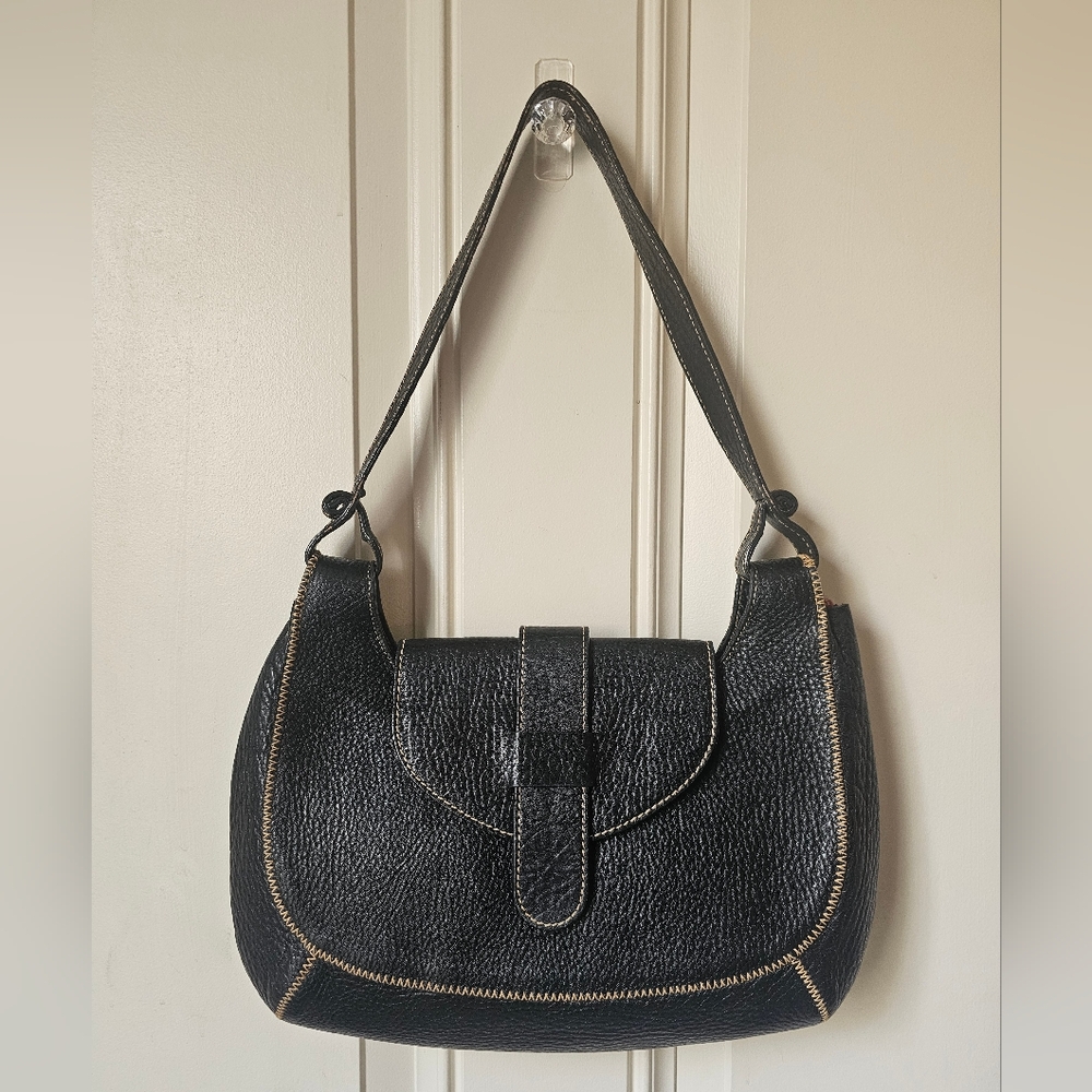 BRUN BUFFEL Black Pebbled Leather Shoulder Bag.  Made In GERMANY. 🖤🩶